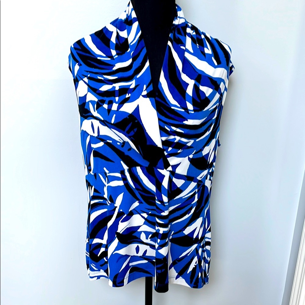 Chico's Vibrant Blue, Black and White Patterned Blouse size 3